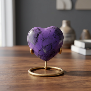 Purple Heart <b>Keepsake</b> Urn Stand Memorial <b>Ashes</b> Holder Engraved Metal Display Remembrance Decor - Indian Home Crafts - Product Image 2