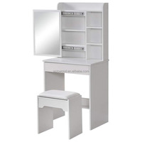 Coiffeuse moderne en bois avec miroir LED, tabouret, 7 étagères et 1 grand tiroir pour chambre à coucher