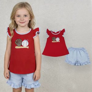 In Stock Boutique Casual Baseball Embroidery Girls Clothing Summer Outfits Wholesale New Fashion Factory Price <b>Toddlers</b> Clothes - Product Image 1