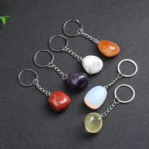 Tự Nhiên Chữa Bệnh Tinh Thể Tumbled Đá Hạt Keyring Hình Dạng Không Thường Xuyên Chakra Đá Móc Khóa Cho Nam Giới Phụ Nữ