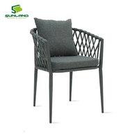 Silla de Comedor Apilable Gloria de Lujo SUNLAND, Estructura de Aluminio, Tejido de Cuerda con Cojín para Exteriores y Hoteles, Cafeterías y Hostelería