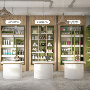 Custom Cosmetic Store Display Furniture Wood Grain <b>Makeup</b> Cabinet Skincare Stand Retail Fixture Turnkey Shopfitting - Product Image 1