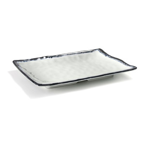 Piatto da portata rettangolare in ceramica bianca con bordo nero, stile fontana marina - Product Image 1