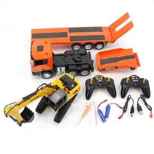 Huina 1319 Two Controller 2 In 1 Combination DIY Kit Plastic ABS Demo Remote Control RC Semi Trailer with Excavator Toy