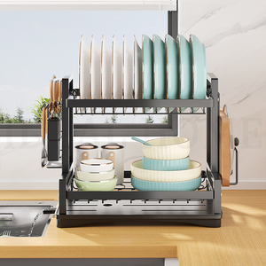 Karbon çelik siyah mutfak Metal 2 katmanlı bulaşıklık Drainboard Set bulaşık kurutma rafı çatal süzgeç ile süzgeç - Product Image 1