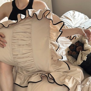 Maple Syrup Milk Coffee Korean Style All Cotton Brushed Fleece <b>Bedding</b> <b>Set</b> Solid Color Breathable Home Use Sheet Style - Product Image 4