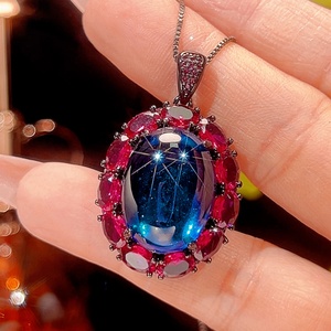 Ensemble de bijoux écologiques en cuivre et pierres précieuses, 15*20-13*18mm, zircon bleu et rouge, pendentif vintage de haute qualité, ensemble de boucles d'oreilles - Product Image 3