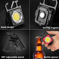 Mini lampe de poche LED rechargeable super brillante COB porte-clés projecteur de camping d'urgence avec ouvre-bouteille