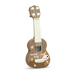 Ukulélé 4 cordes pour débutants, motif <span class=keywords><strong>ours</strong></span> classique, finition marron et rose, style dessin animé, instrument de musique pour enfants - Product Image 1