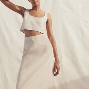 Conjunto de Lino al por Mayor a Bajo Precio: Top Corto Sexy y Falda de Lino de Talle Alto para Mujer - Product Image 2