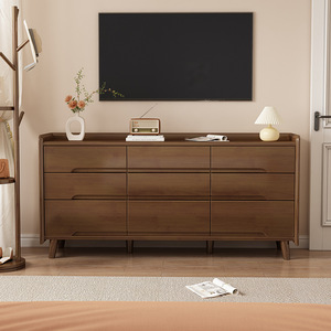 Solid Wood Dresser Nine <b>Drawer</b> Midcentury Modern Storage Cabinet For Bedroom Living Room Freestanding Large Capacity - Product Image 1