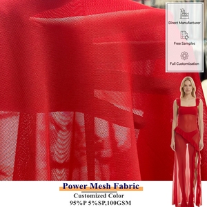 Tissu <span class=keywords><strong>maille</strong></span> filet rouge uni en gros 95%P 5%SP tricoté 100GSM <span class=keywords><strong>maille</strong></span> extensible douce pour robe moulante sexy - Product Image 1