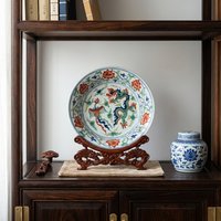 Assiette décorative en porcelaine Wucai Dragon Phoenix peinte à la main, assiette murale en céramique traditionnelle chinoise
