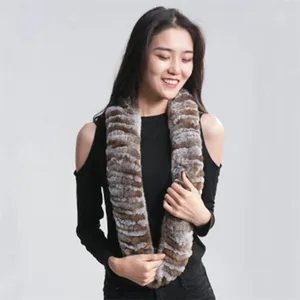 Großhandel Frauen Mode Winter Regular Real Rex Kaninchen Pelz Schal Stretchy Garn Net Fox Fur Scrap Neck Warmer