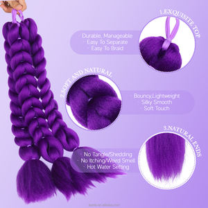 Purple Braiding Hair 24 Inch Jumbo <strong>Braid</strong> Hair Long Straight Crochet <strong>Braids</strong> Yaki Texture Synthetic Fiber Ponytail with Hair Tie - Product Image 4