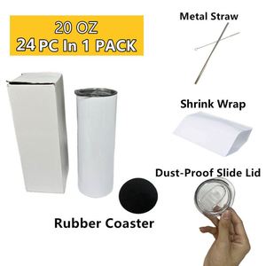Gobelets vierges en acier inoxydable de 20 oz pour impression, entrepôt américain, double paroi, fins et droits, blancs, pour sublimation - Product Image 3