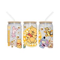 Venta al por mayor de pegatinas personalizadas UVDTF para logotipos, para tazas de café de 16oz, 20oz, 24oz, con transferencia lavable en envolturas de vidrio UV con diseños de dibujos animados para vasos.