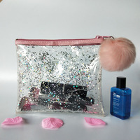 Trousse de toilette en PVC transparent à paillettes imperméable personnalisée pour trousse de toilette Pochette de maquillage d'artiste de marque privée à fermeture éclair à la mode