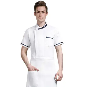 2023 Hot Style Chef Mäntel Kurzarm Koch jacke Uniform 60% Baumwolle männliche atmungsaktive Tops