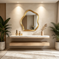 Miroir mural ondulé irrégulier avec cadre en PU, miroir en forme de nuage organique, miroir mural décoratif pour entrée, hôtel, décoration de la maison