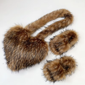 Winter Fashion Big Fur Slippers Shoe and Bag Set Faux Fur Women's Slippers Flat Bottom Designer Fur Slipper <b>Purse</b> Sets for Women - Product Image 2