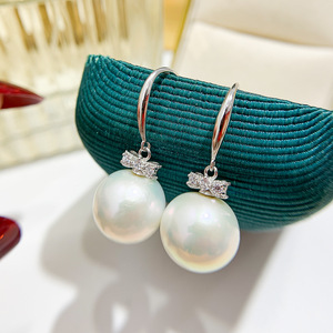 S925 <b>Silver</b> DIY Pearl Accessories Empty <b>Bracket</b> and Bow for 9-15mm Round Beads 21985 Fashion Drop Earrings with Earnail - Product Image 4