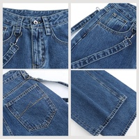 Jean Décontracté Yuanbofei pour Femme à Taille Haute, Boutons, Coupe Droite, Extensible en Denim avec Bretelles Décoratives