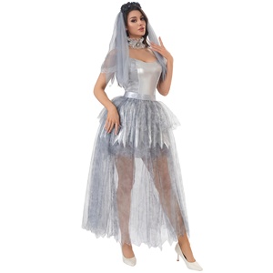 Vestido de novia fantasma del infierno para mujer, negro, tallas M-XL, disfraz de Halloween, nuevo, para fiesta, zombi, vampiro, accesorios de carnaval de Halloween - Product Image 5