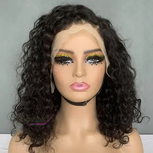 Wholesale Human Wig 13*4 Full Front Lace Super Double Drawn Luxury Curl Hair Wigs 14 Inch Brazilian Hair For Black Woman