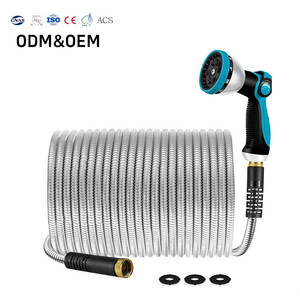 Manguera de Jardín Flexible y Resistente a Pinchazos de Acero Inoxidable 304 de Alta Resistencia, Anti-torceduras, Anti-enredos, Diámetro de 3/4'', 25-100 Pies, Estándar BS - Product Image 1