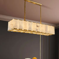 Luminaire suspendu rectangulaire en alabâtre avec cadre en cuivre, lampe suspendue en marbre LED, luminaire de plafond moderne pour salon, cuisine, chambre à coucher