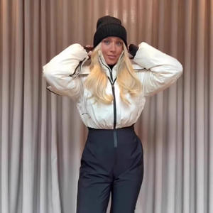 Combinaison de <span class=keywords><strong>ski</strong></span> style Cordova, mode hiver vintage, courte, épaisse, à capuche amovible, color block, fermeture éclair, poncho pour femme - Product Image 4