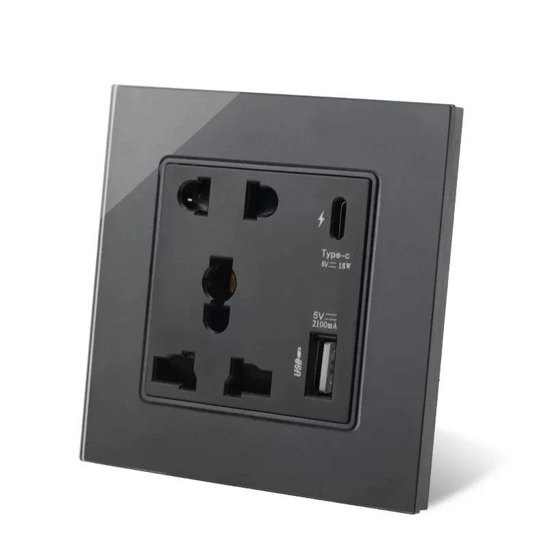 Wall Socket With Type C Interface USB Charging 18W 4A 13A Universal Power Socket Type-C 5 Pin Electrical Outlet With USB