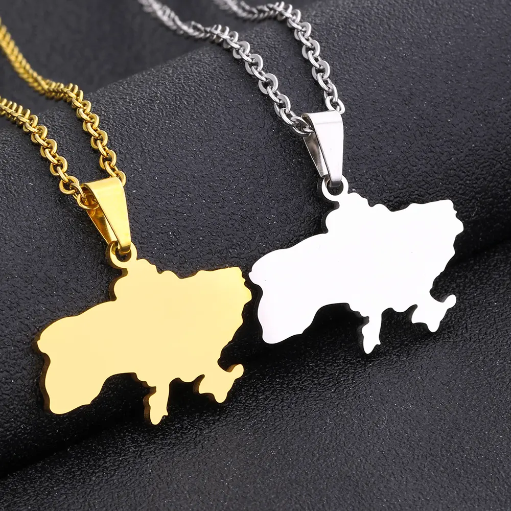 تصميم جديد خريطة غير مطلية من Ukraine جودة عالية 18 قيراط ذهبية من الفولاذ المقاوم للصدأ خريطة قلادة مجوهرات نسائية