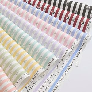 Papier d'emballage coréen vintage à rayures florales pour bouquets, emballage cadeau, imperméable, écologique, motifs colorés, pour fleuriste - Product Image 5
