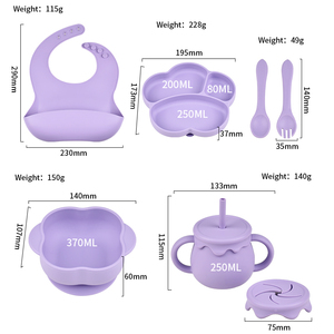 Kit repas bébé en silicone 6 pièces : Assiette à ventouse anti-chute, bol portable, tasse à paille anti-fuite, bavoir réglable, ensemble de couverts pour bébé - Product Image 2