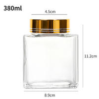 180ml 280ml 360ml 500ml 730ml Couverture en bois épaissie Grande bouche Bouteille de miel carrée plate Pot de bouteille en verre à haute transparence