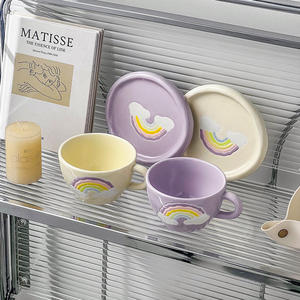 Tasse à café et assiette en céramique arc-en-ciel, tasse à lait mignonne pour fille, tasse de petit-déjeuner, ensemble de vaisselle pour la maison - Product Image 4