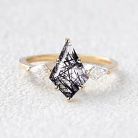 Bague de fiançailles en argent sterling 925 en forme de cerf-volant avec diamant sel et poivre et quartz, ensembles de bagues à pierre taillée en cerf-volant, vente en gros de bijoux