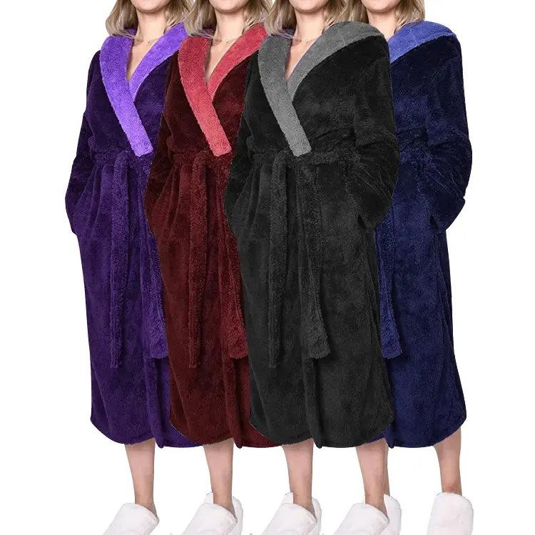 फैक्टरी मूल्य कस्टम आकार वि गर्दन डार्क बैंगनी सेक्सी Femme वस्त्र महिलाओं के नाइटवियर सर्दियों पजामा
