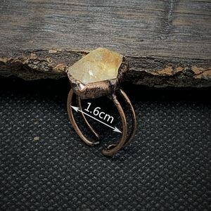 Bagues en pierre de cristal plaqué bronze réglables, pierres brutes irrégulières aux vertus curatives, bagues vintage à pierre de naissance, bijoux hip-hop - Product Image 2