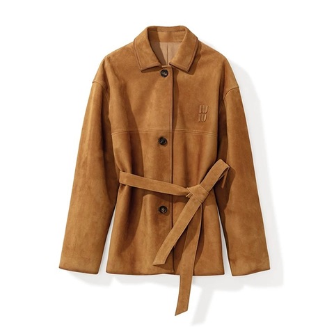5252 French Elegant Vintage Small Lapel Belt Top Layer Chaqueta Ante Mujer Sheepskin Suede Leather Jacket for Women