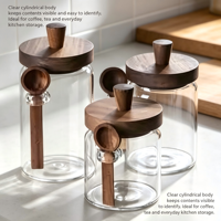 Nouveau pot de conservation de thé en verre borosilicate scellé avec cuillère en bambou et couvercle à vis, personnalisable avec logo/design graphique, récipient alimentaire