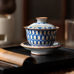 Guanlan Ru Kiln Dunhuang Ten Thousand Buddhas Three Talents Gaiwan Large Capacity Porcelain Kung Fu <b>Tea</b> <b>Set</b> - Product Image 3