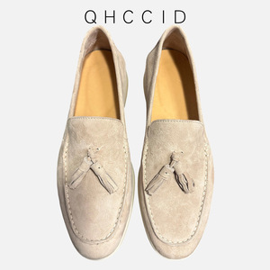 Qhccid Men's Suede Loafers Khaki Tassel <b>Slip</b> <b>On</b> Casual Shoes Low Heel Soft Sole Moccasins - Product Image 1