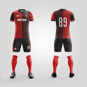 Uniforme de Fútbol <span class=keywords><strong>La</strong></span> <span class=keywords><strong>Liga</strong></span> Rojo y Blanco OEM, 100% Poliéster, Secado Rápido, Antibacterial, Transpirable - Product Image 4