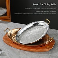 Assiette ovale de luxe en acier inoxydable 304, écologique et durable, martelée, pour steak, idéale pour restaurants, hôtels et événements.