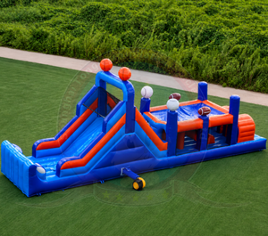 Parcours d'obstacles gonflable sur le thème du sport commercial avec toboggan, <span class=keywords><strong>jeux</strong></span> de basket-ball, de football et de baseball pour événements en plein air - Product Image 4