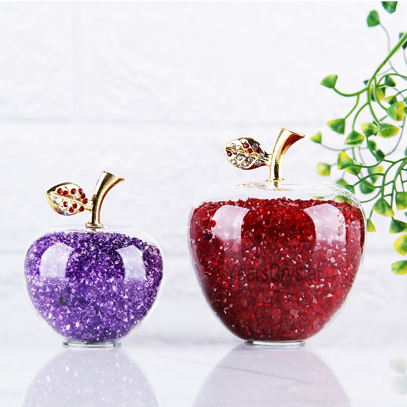 Stunning Glass Crystal Apple Paperweight with Rhinestones