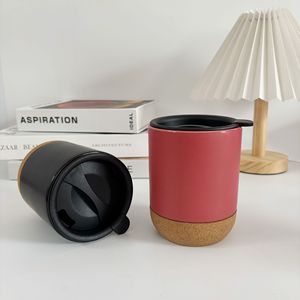 Venta de Fábrica: Taza de Cerámica Brillante de 400ml y 500ml con Tapa de Plástico Negra Ecológica y Bandeja de Corcho para el Hogar, Cerveza, Leche, Regalos Modernos, Sublimación - Product Image 3